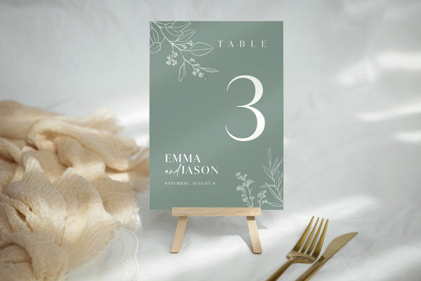 Table numbers template, Sage table numbers, Floral table numbers, Sage green wedding signs #sagefloral