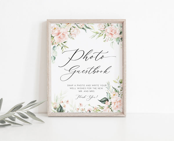 Photo Guestbook sign, Wedding guest book sign template printable, Roses and greenery floral, Flower wedding sign #florish