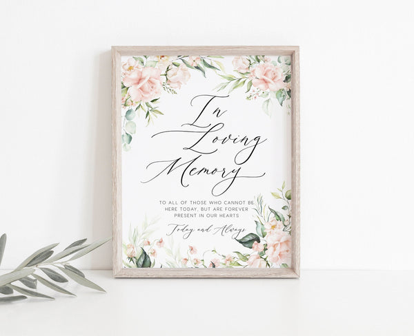 In loving memory template, In memory of sign wedding, Roses and greenery floral, Flower wedding sign #florish