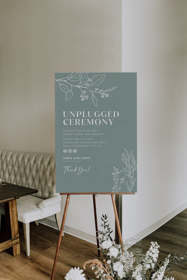 Unplugged wedding ceremony sign, Sage flora wedding sign, Sage green sign template, Unplugged wedding sign template #sagefloral