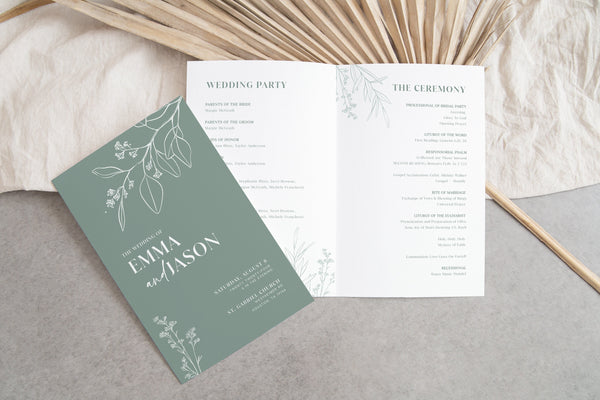 Sage Wedding program template, Booklet wedding program, Sage floral wedding program, Booklet template #sagefloral