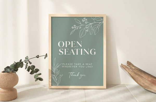 Open seating sign, Find your seat sign, Floral wedding sign, Botanical wedding sign, Terracotta wedding sign, Editable sign #sagefloral