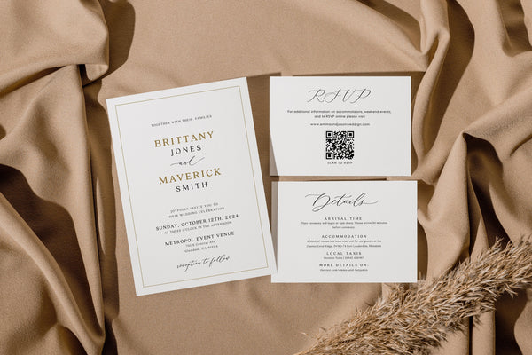Elegant minimalist wedding invitation set, Gold invitation wedding