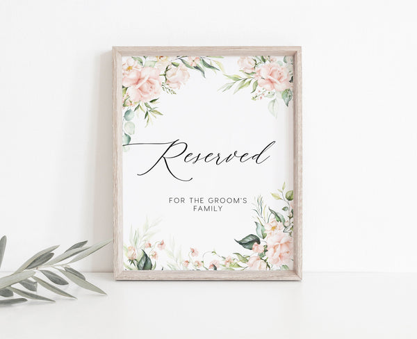 Reserved table or seat sign, Reserved sign template, Wedding reserved sign, Roses and greenery floral, Flower wedding sign #florish