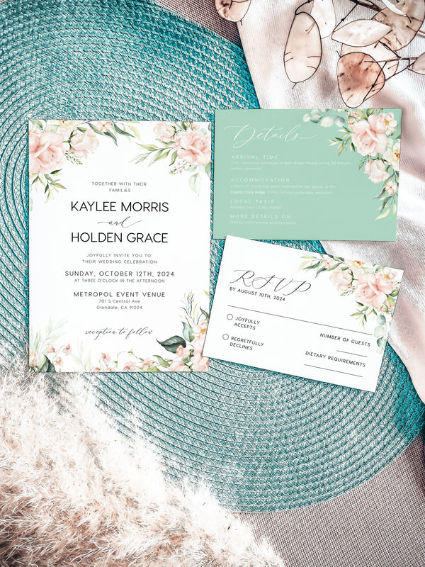 Greenery and Flower wedding invitation, Wedding invitation template, Flowers and greenery floral, Wedding Invitation Set #florish