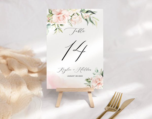 Wedding Table number template, Roses and greenery floral, Flower wedding sign, Table name sign #florish