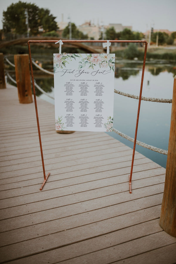 Seating chart template, Wedding seating chart sign with flower, roses and greenery floral, Flower wedding sign #florish