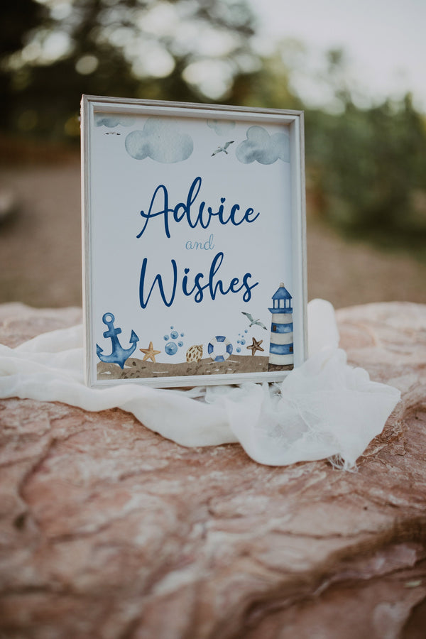Advice and Wishes sign, Nautical baby shower sign, Nautical baby shower theme, Advice and wishes template #Nautical