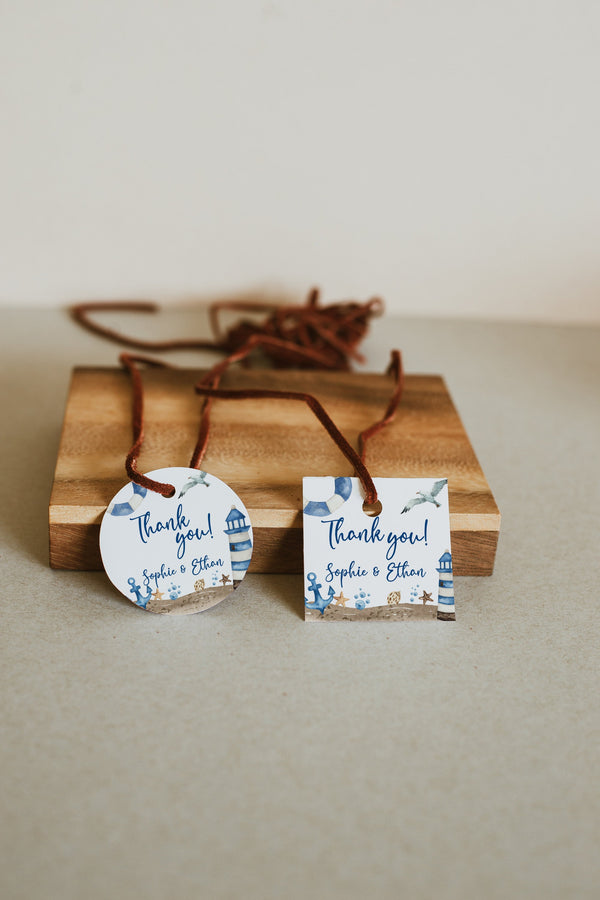 Nautical Tag Template, Round and Square tags, Favors and Gift tag template, Nautical baby shower theme #Nautical