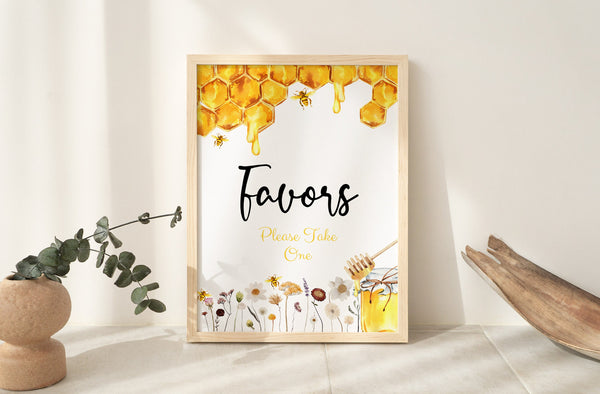 Baby Shower Favors sign, Honey bee and wildflowers baby shower, Favors sign template #honeybee