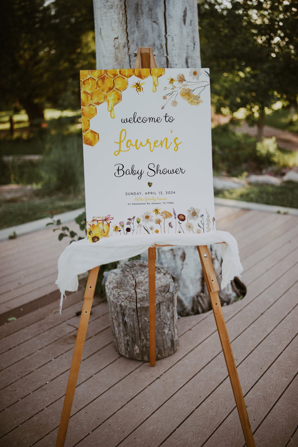Welcome sign template, Baby shower welcome sign, Honey bee and wildflower baby shower, Welcome sign template #honeybee
