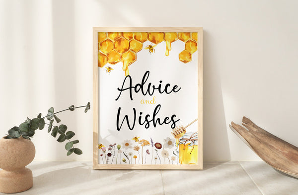 Advice and Wishes sign, Honey baby shower sign, Honey bee and wildflower baby shower theme, Advice and wishes template #honeybee