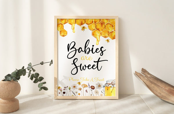 Babies are sweet sign, Honey baby shower sign, Honey bee and wildflower baby shower theme, Babies are sweet template #honeybee