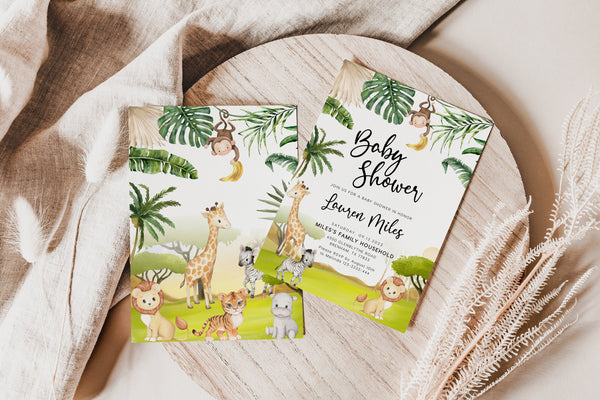 Safari Baby shower Invitation, Invitation template, Wild one baby shower invitation, African animals invitation #SafariLWT