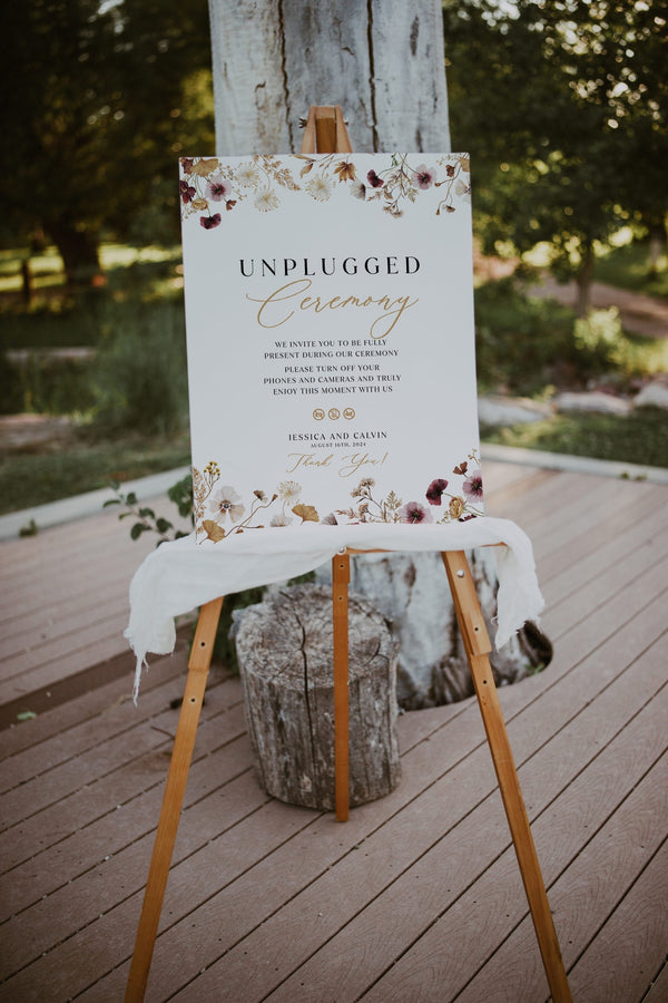 Wedding Unplugged Ceremony sign, Unplugged sign template, Boho wedding sign, Wildflower wedding sign template #floralium