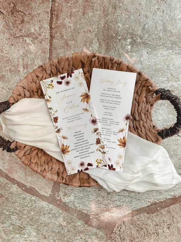 Wedding Program template, Boho ceremony program, Wildflower wedding cereomy program cards #floralium
