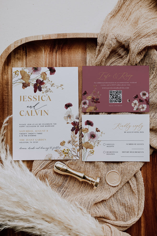 Wildflower wedding invitation template - Botanical wedding invitation