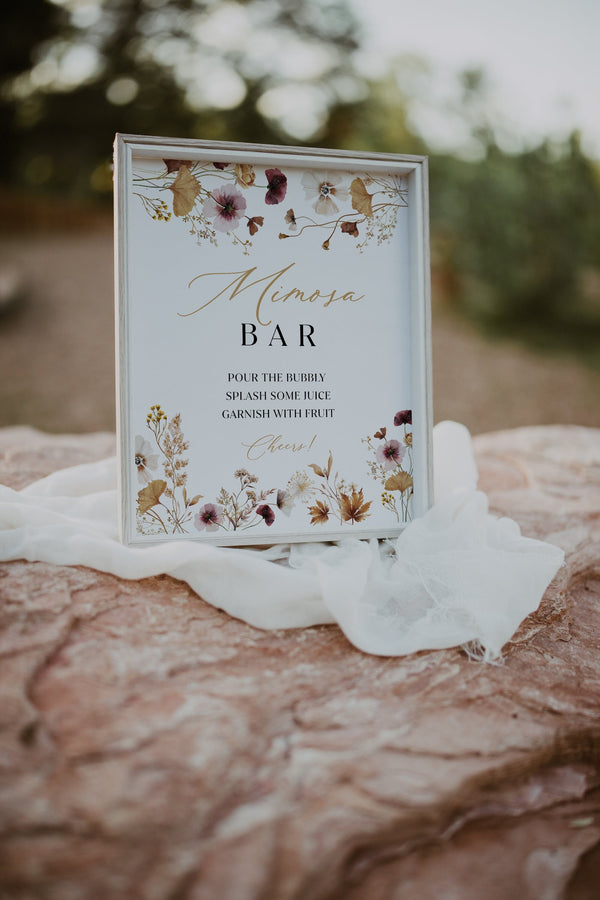 Mimosa Bar sign template, Bridal shower Mimosa Bar, Boho Floral Wildflowe bridal shower template #floralium