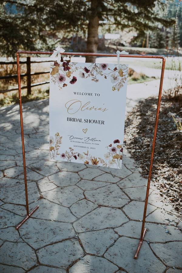 Welcome sign Bridal shower, Welcome sign templae, Bridal shower welcome sign, Boho Floral Wildflowe bridal shower template #floralium