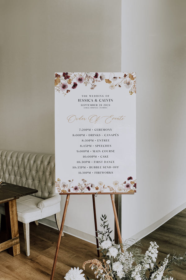 Order of events sign, Order of the day wedding sign, Order of service tempate,  Boho Floral wedding sign #floralium