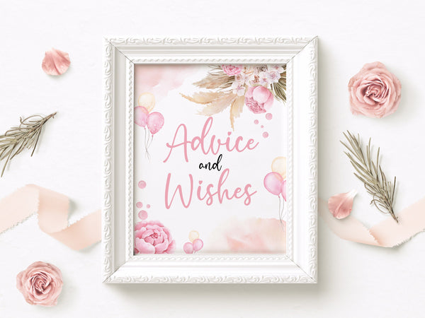Pink Advice and wishes sign, Baby shower pink theme, Boho rose baby shower sign, Advice and wishes template #pinkybear
