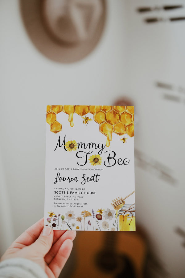 Sunflower baby shower Invitation, Honey baby shower invitation, Baby shower invitation template, Mommy to Bee invitation #honeybee