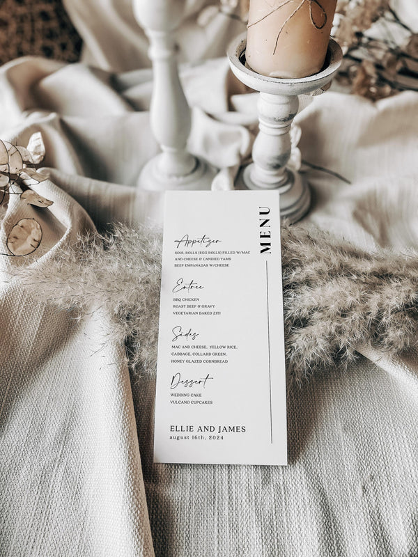 Elegant and minimalist menu template, Wedding table menu cards, Elegant wedding stationery #Moreae