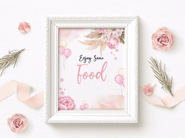 Food table sign, Food sign template, Baby shower pink theme, Boho rose baby shower sign #pinkybear
