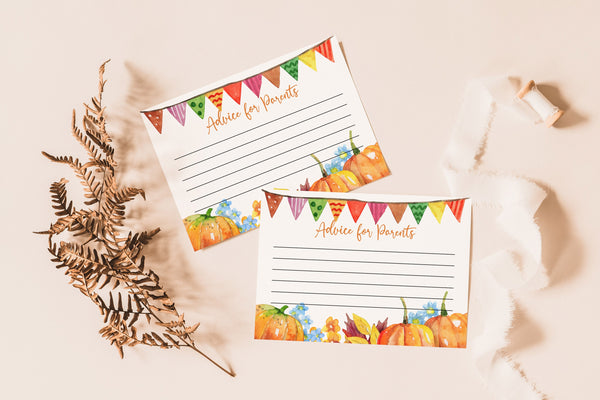 Advice card template, Printable advice cards, Pumkin baby shower theme, Fall baby shower, Pumpkin cards #PumpkinLWT