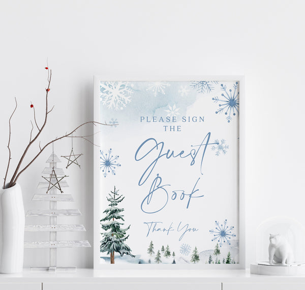 Guest Book sign, Winter Wonderland guest book sign, Winter wonderland stationery, Guest book sign template #BLUEWW