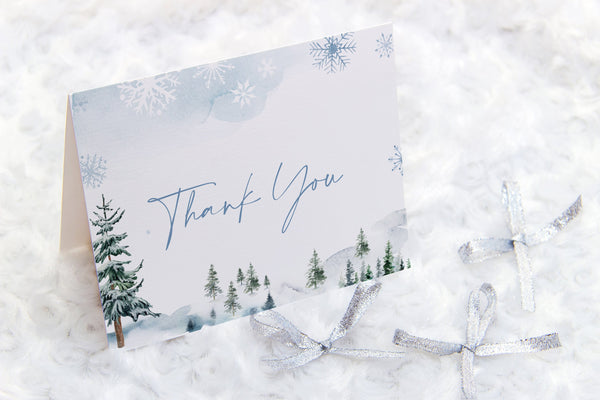 Winter Wonderland Thank you card, Thank you card template, Winter thank you cards, Winter wonderland stationery #BLUEWW