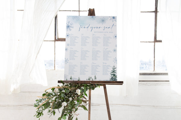 Seating chart sign, Seating chart template, Winter Wonderland Seating chart sign, Winter wonderland stationery #BLUEWW