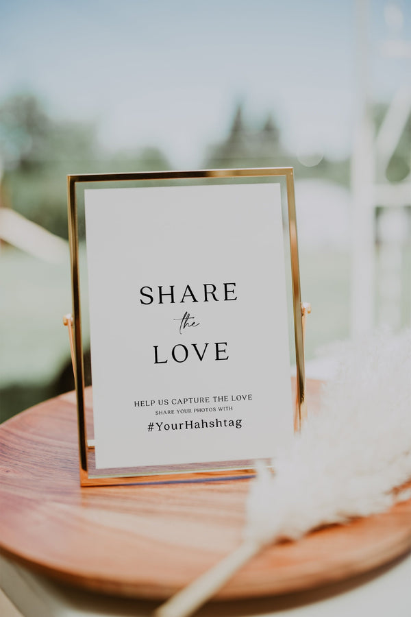 Share the love sign, Wedding hashtag sign, Wedding media hashtag sign, Elegant wedding stationery #Moreae