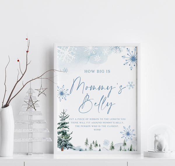 How big is mommy's belly sign, Baby shower game, Baby shower sign, Winter wonderland baby shower #BLUEWW