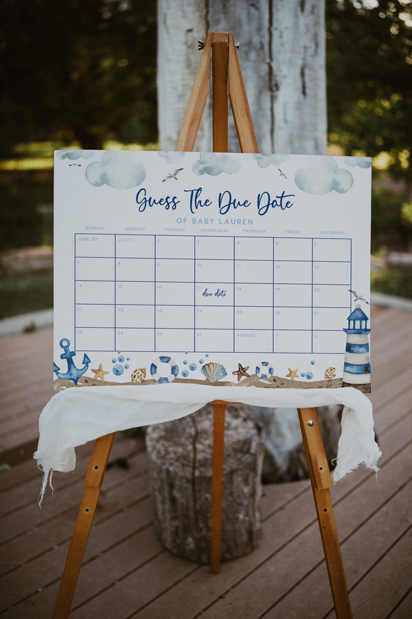 Baby Shower Due Date, Nautical baby shower sign, Nautical Due Date template #Nautical