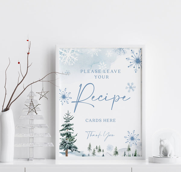 Recipe sign, Bridal shower recipe sign, Winter wonderland bridal shower sign #BLUEWW