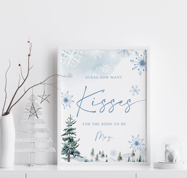 Guess how many kisses, How many kisses sign, Winter wonderland bridal shower sign #BLUEWW