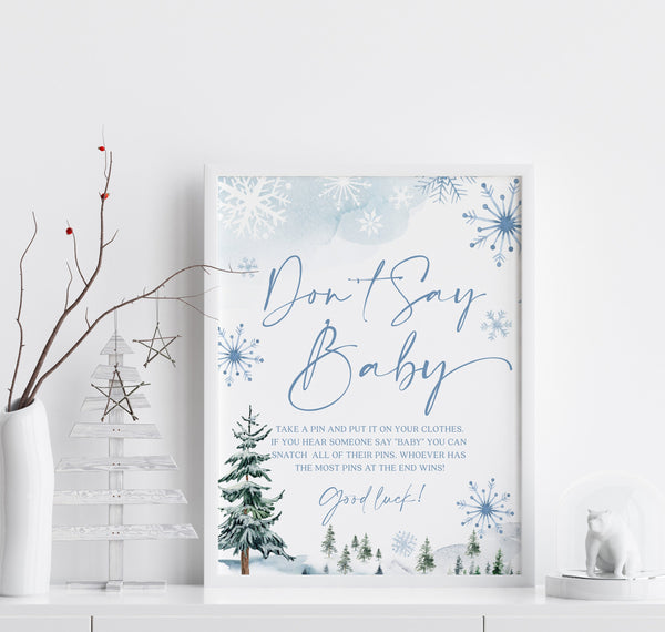 Don't Say baby sign, Baby shower game, Baby shower sign, Winter wonderland baby shower #BLUEWW