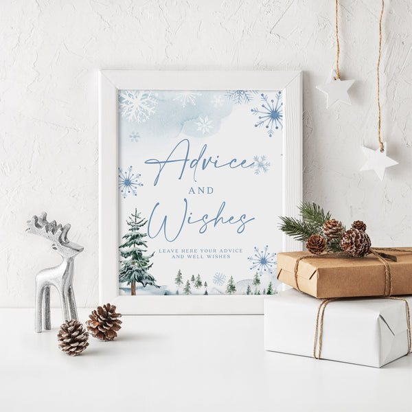 Advice and Wishes for Mr and Mrs, Advice and Wishes Sign template, Winter wonderland bridal shower sign #BLUEWW