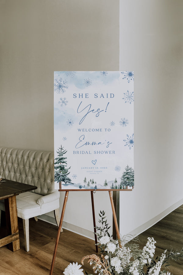 She Said Yes sign, Bridal shower welcome sign, Winter wonderland bridal shower sign #BLUEWW