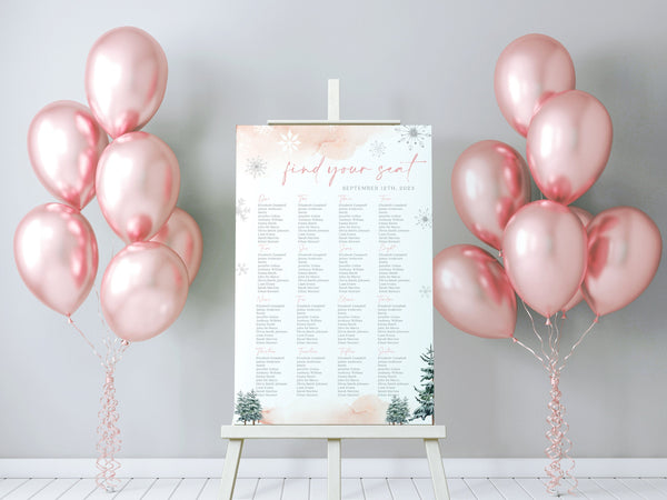 Pink Seating chart, Seating chart template, Winter Seating chart sign, Winter wonderland stationery #ROSEWW