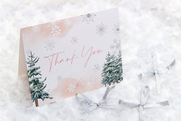 Pink Thank You cards, Winter Thank you cards, Thank you card template #ROSEWW