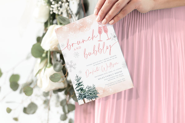 Pink Bridal shower invitation, Bridal shower brunch invitation template, Winter bridal shower invitation #ROSEWW