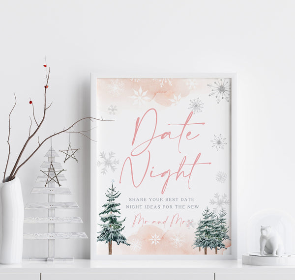 Pink Date night sign, Bridal shower Date night sign template, Winter bridal shower theme #ROSEWW