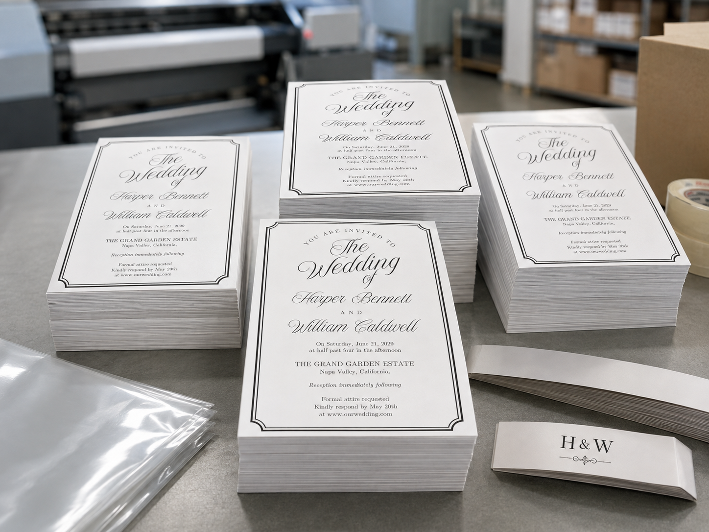 Wedding invitation cards prepared for printing
