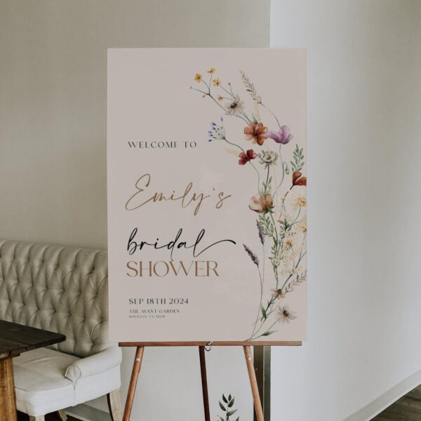 Bridal Shower Welcome sign | Welcome sign beige with wildflowers