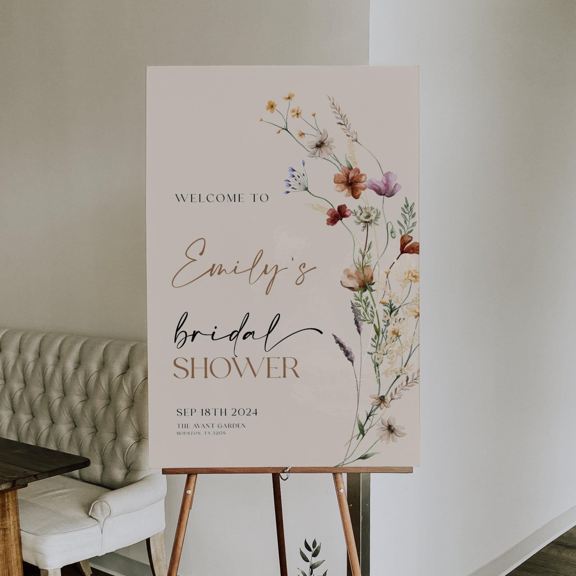 Bridal Shower Welcome sign | Welcome sign beige with wildflowers