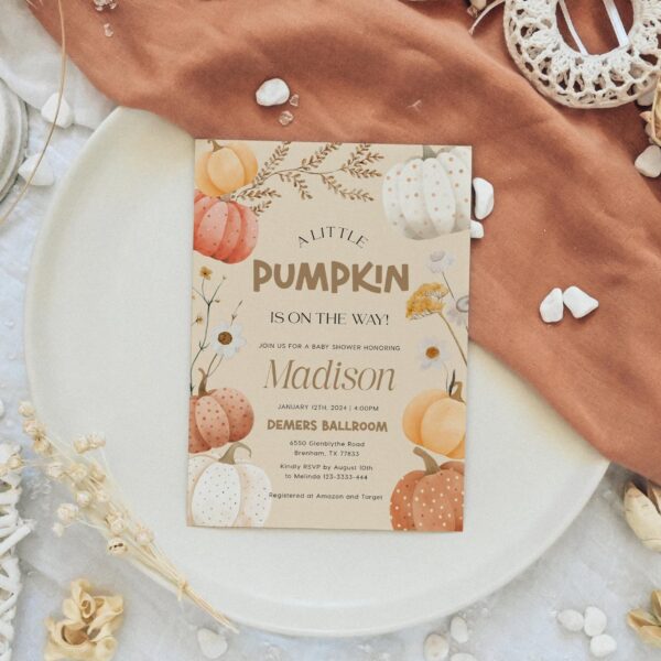 A Little Pumpkin Invitation, Fall baby shower invitation - LovelyTemplatesCo