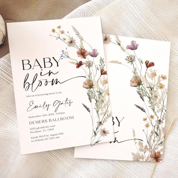 Baby In Bloom invitation | Baby shower invitation - LovelyTemplatesCo
