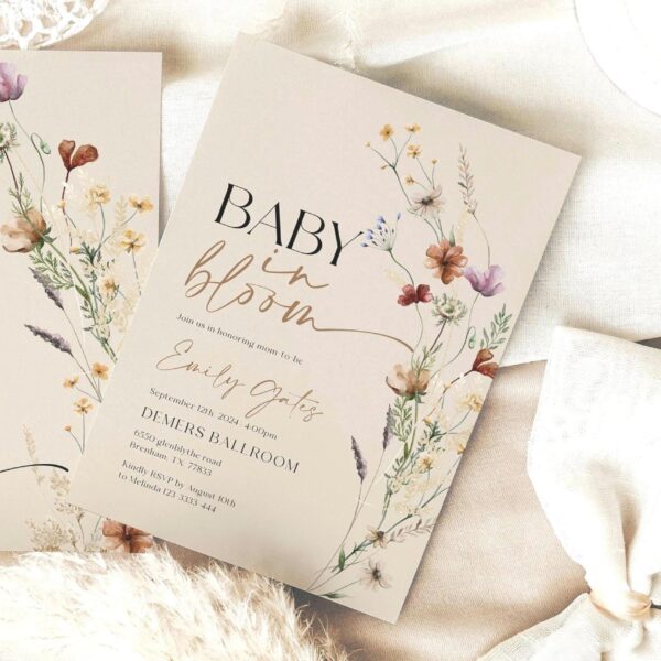 Baby In Bloom invitation | Invitation Template | Baby Shower Invitation - LovelyTemplatesCo